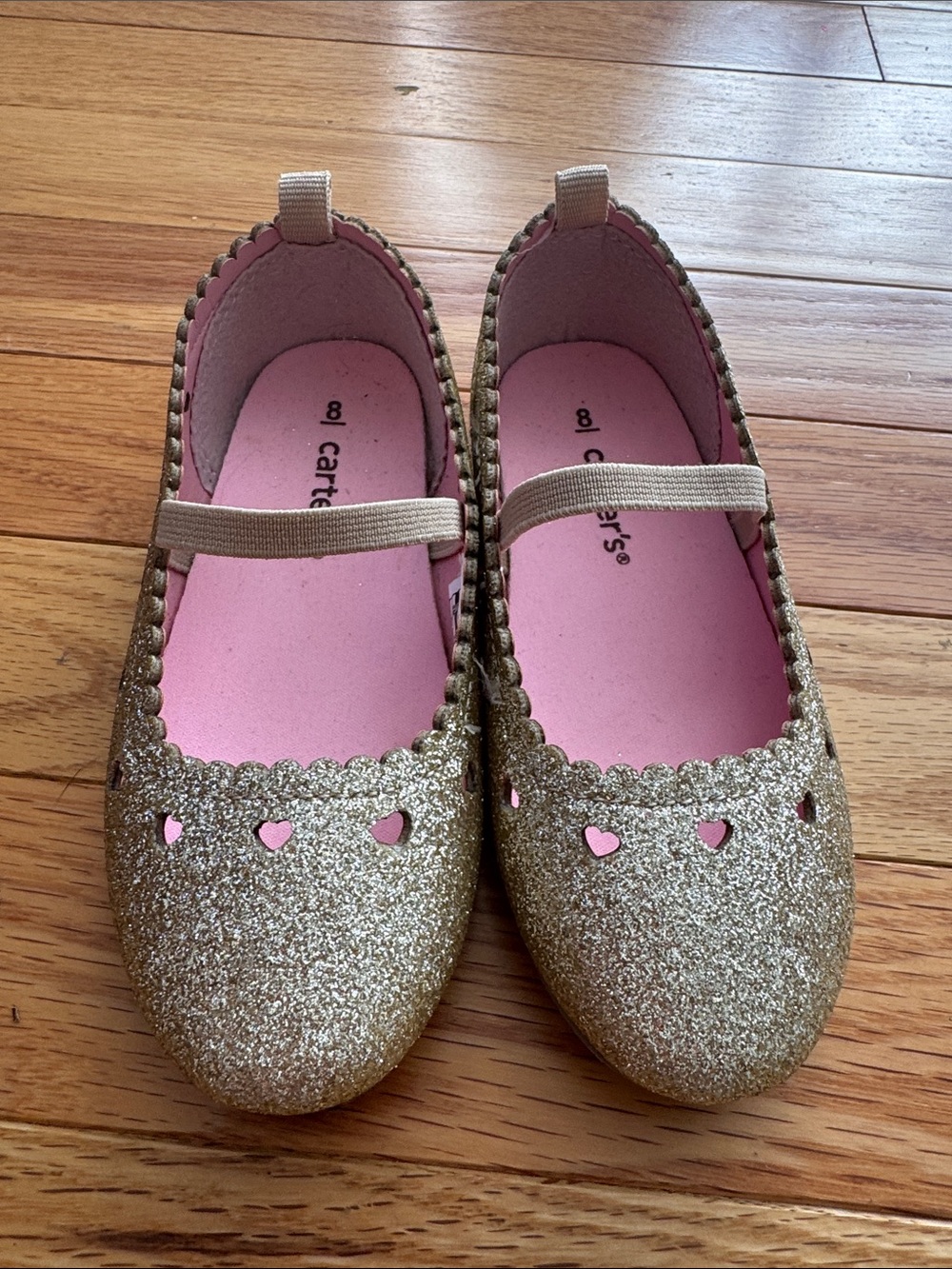 Toddler Carter's Gold Glitter Mary Janes with Heart Cutouts Size 8